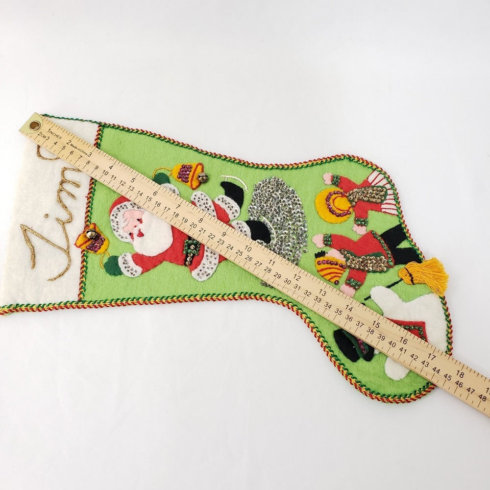 Vintage Creative Moments Jeweled Christmas Stocking "Happy Santa" 17 in Complete - Picture 9 of 9